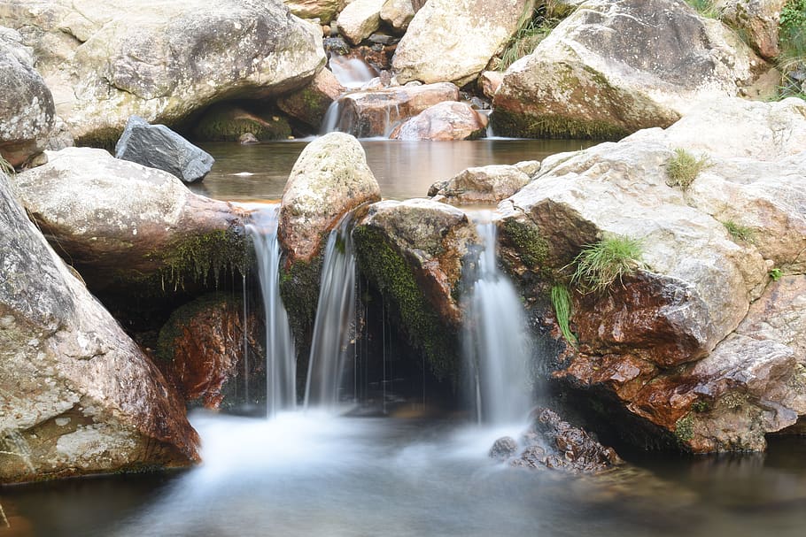 river, nature, brook, rock, solid, rock - object, water, long exposure HD wallpaper