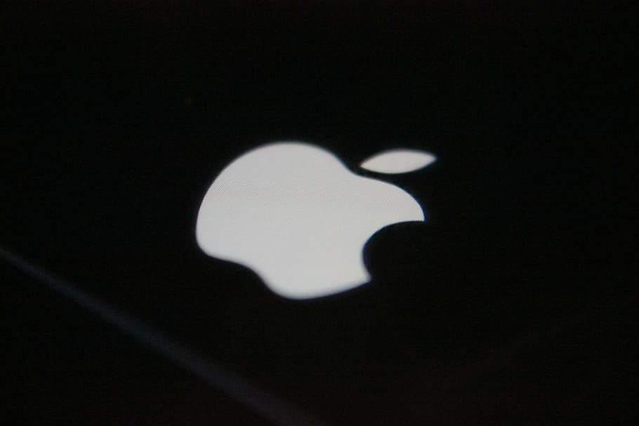 Apple logo, black, black white, iphone, technology, black background HD wallpaper