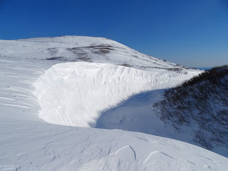 mountains, depression, yama, pit, snow, cornice, namet, winter HD wallpaper