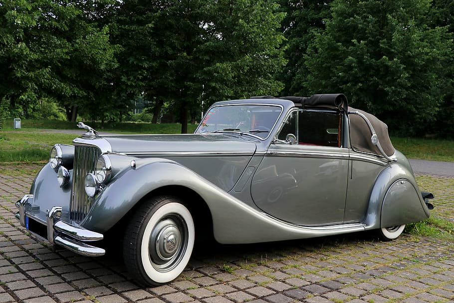 gray coupe, auto, oldtimer, classic, automotive, vehicles, jaguar HD wallpaper