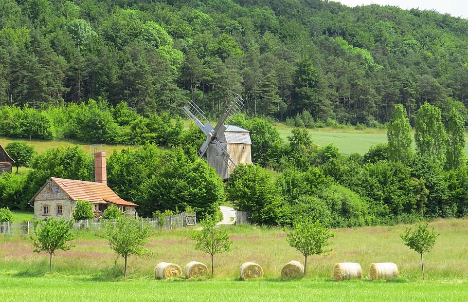 windmill, windräder, landscape, field, meadow, old, nostalgia HD wallpaper