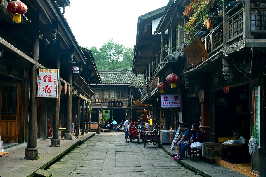 ya'an, on the inside, old street, accommodation, building exterior HD wallpaper