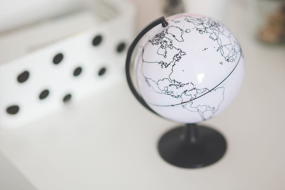 white and black desk globe, earth, travel, navigation, world HD wallpaper