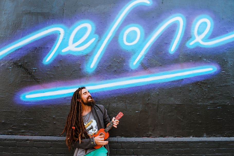 neon, light, night, wall, people, man, rock, singing, one person HD wallpaper