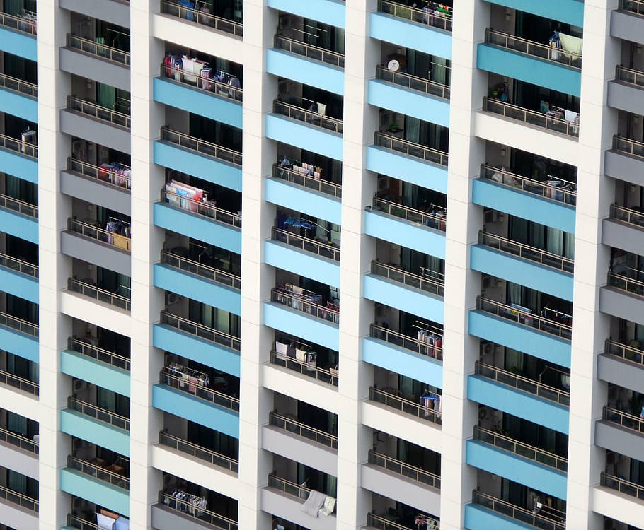 architecture, flats, pattern, balconies, built structure, full frame HD wallpaper