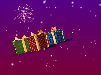 three assorted-color gift boxes, present, christmas, holiday HD wallpaper