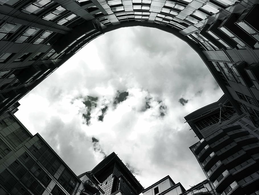 architectural design, architecture, buildings, clouds, construction HD wallpaper