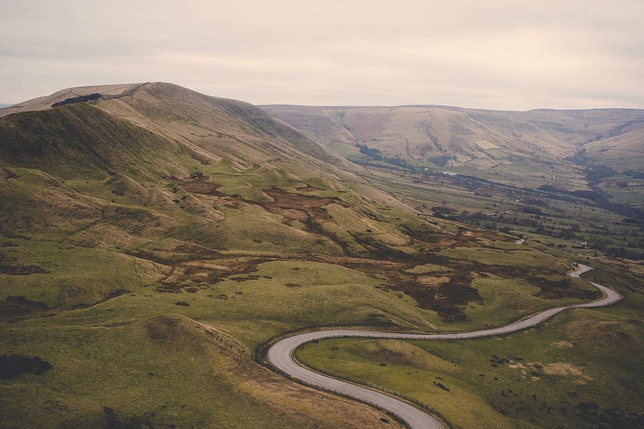 aerial photography of road and mountain, landscape, surrounded HD wallpaper