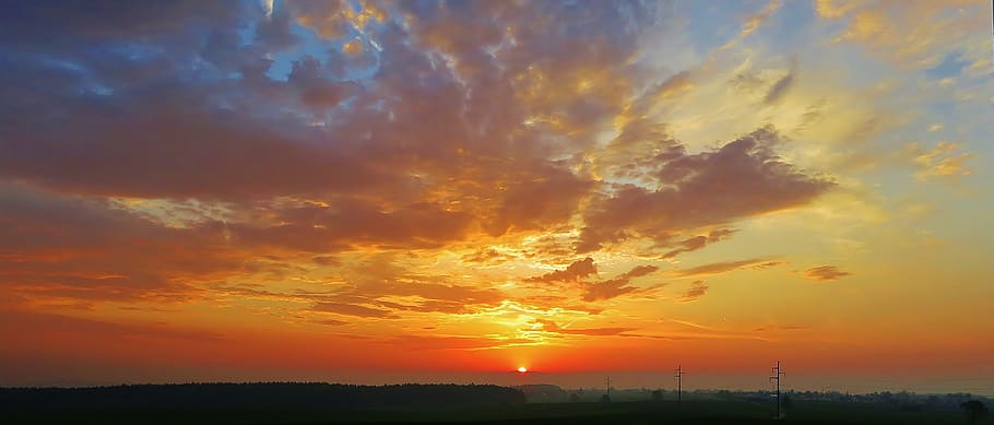 silhouette of power lines under white sky and clouds at daytime HD wallpaper