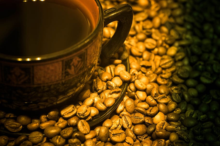 drink, food, beans, darkness, background, food and drink, coffee - drink HD wallpaper