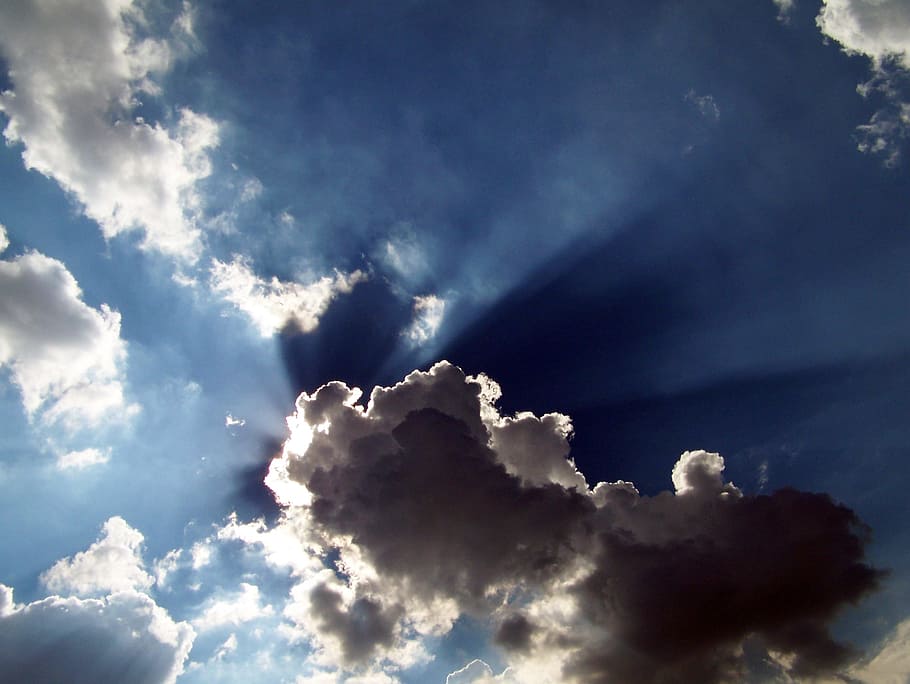 clouds, sky, sun, rays, silver, lining, cloud - sky, cloudscape HD wallpaper