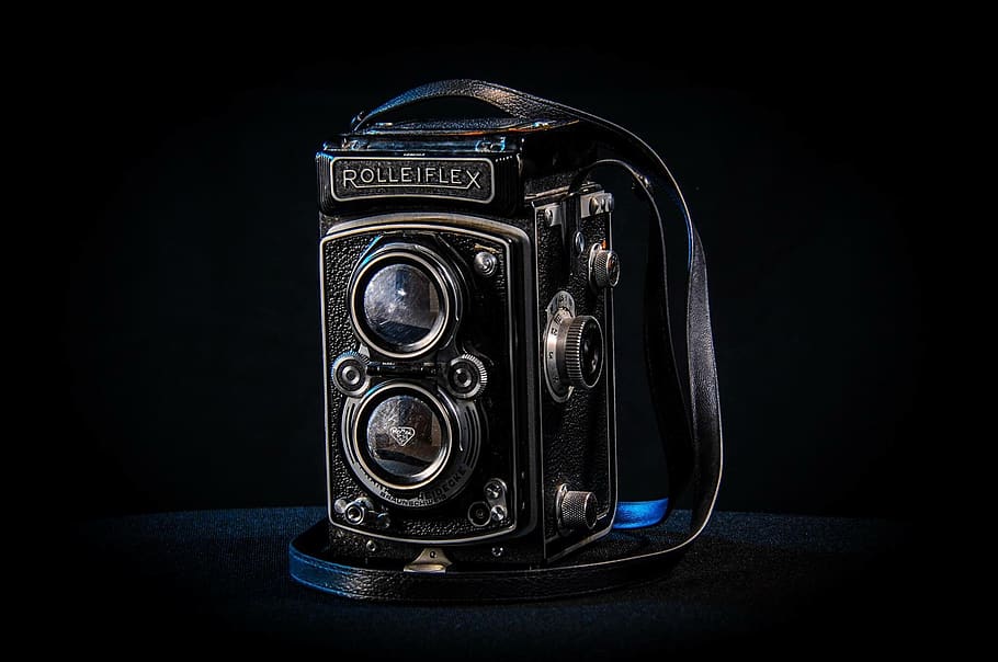 camera, retro, technology, vintage camera, black background HD wallpaper