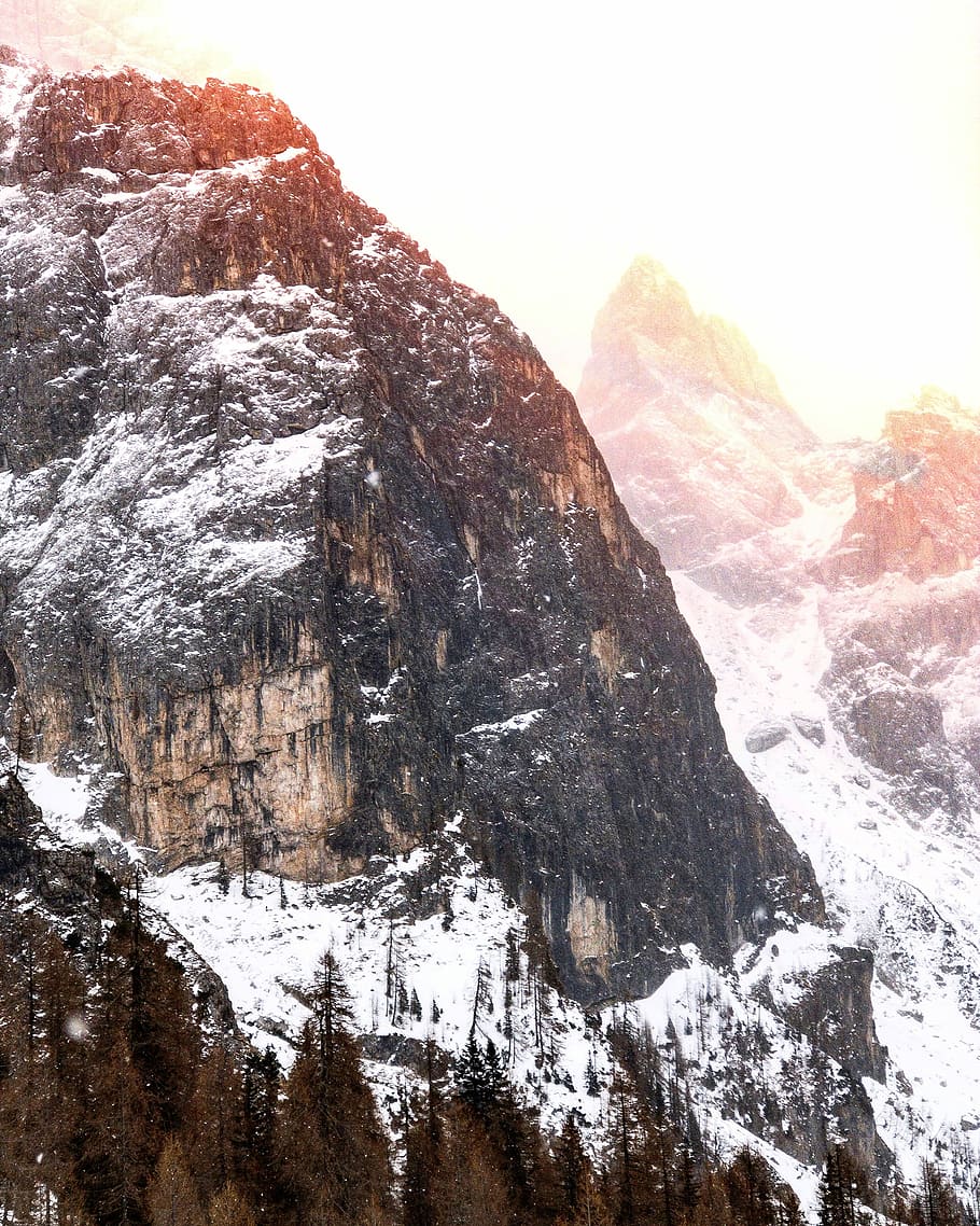 mountains coated with snow, black snowy mountain during daytime HD wallpaper