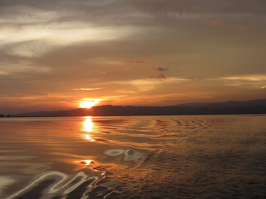 Sunset, River, Nature, Water, sky, light, lake, reflection HD wallpaper