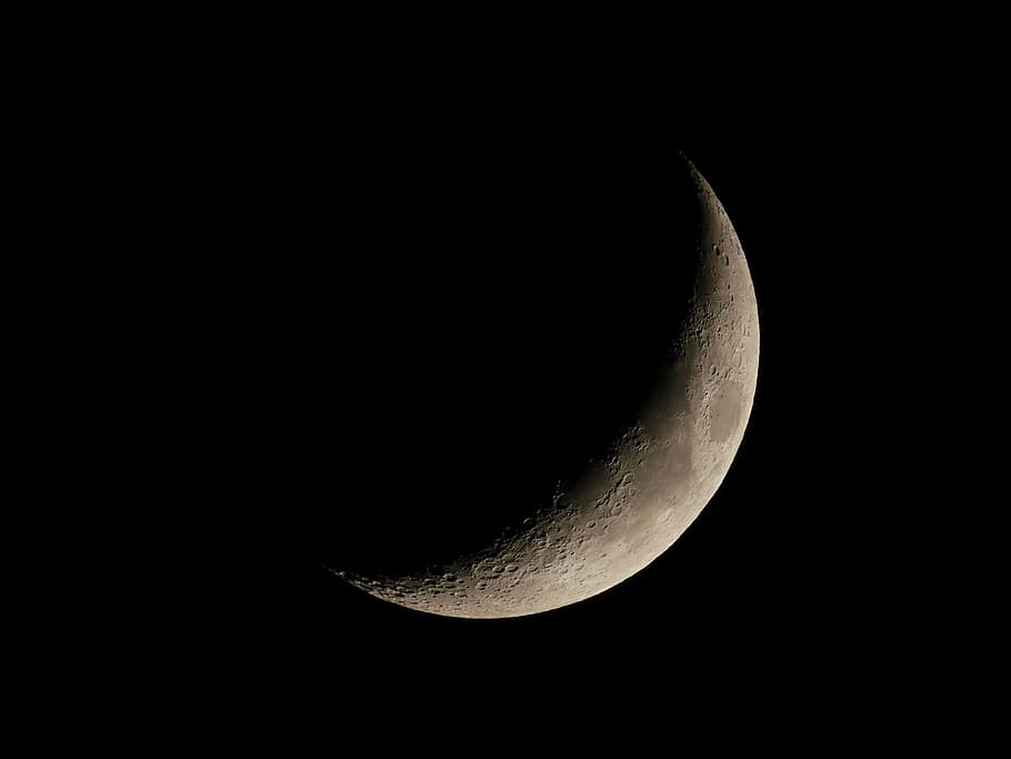 crescent moon, lunar, astrophotography, satellite, space, night