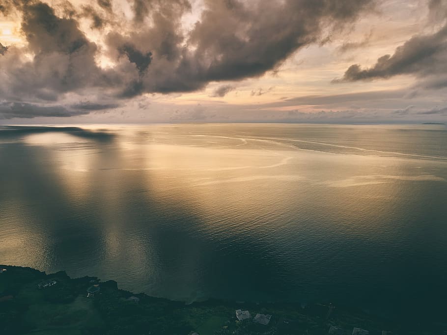 ocean water scenery, aerial photo of body of water, sun, cloud HD wallpaper
