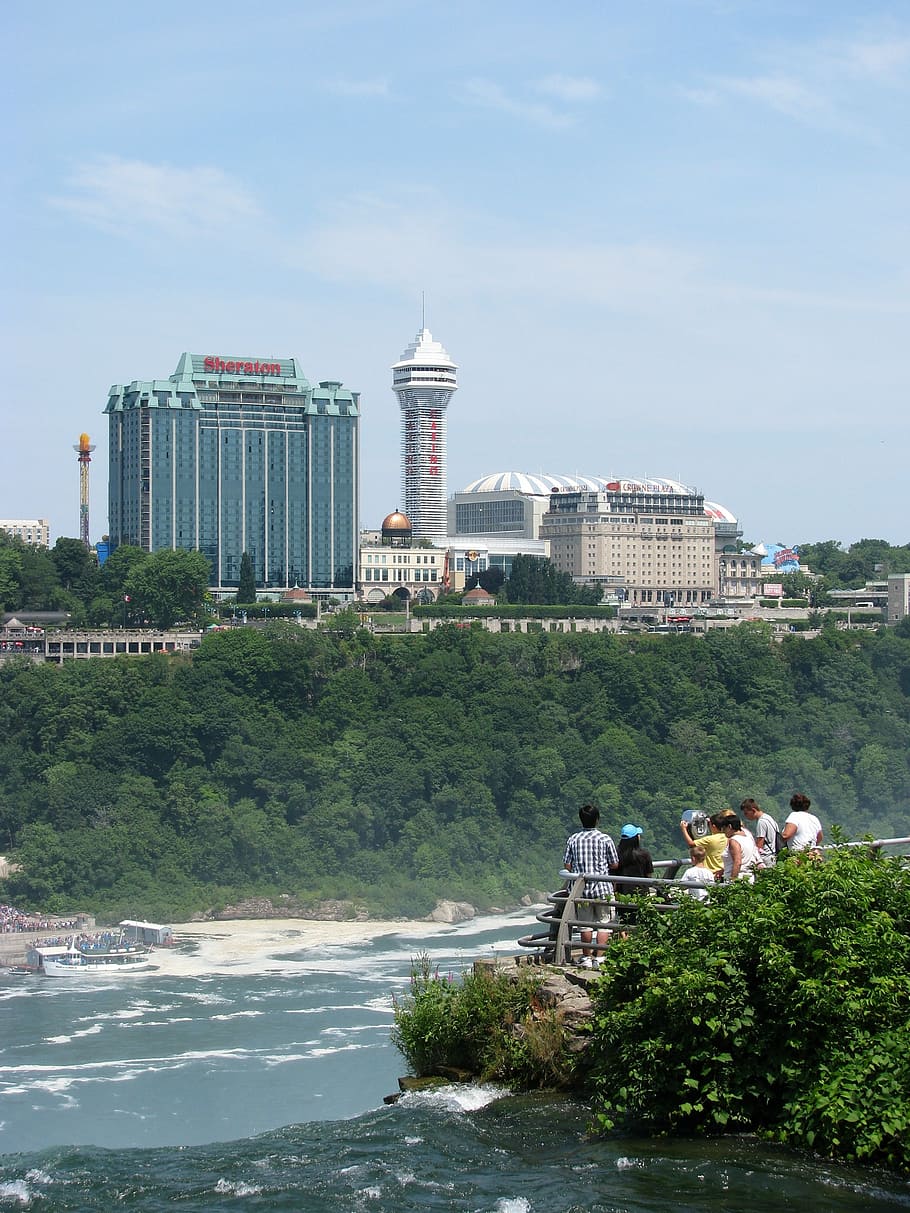 canada, river, waterfall, architecture, skyline, city, cityscape HD wallpaper