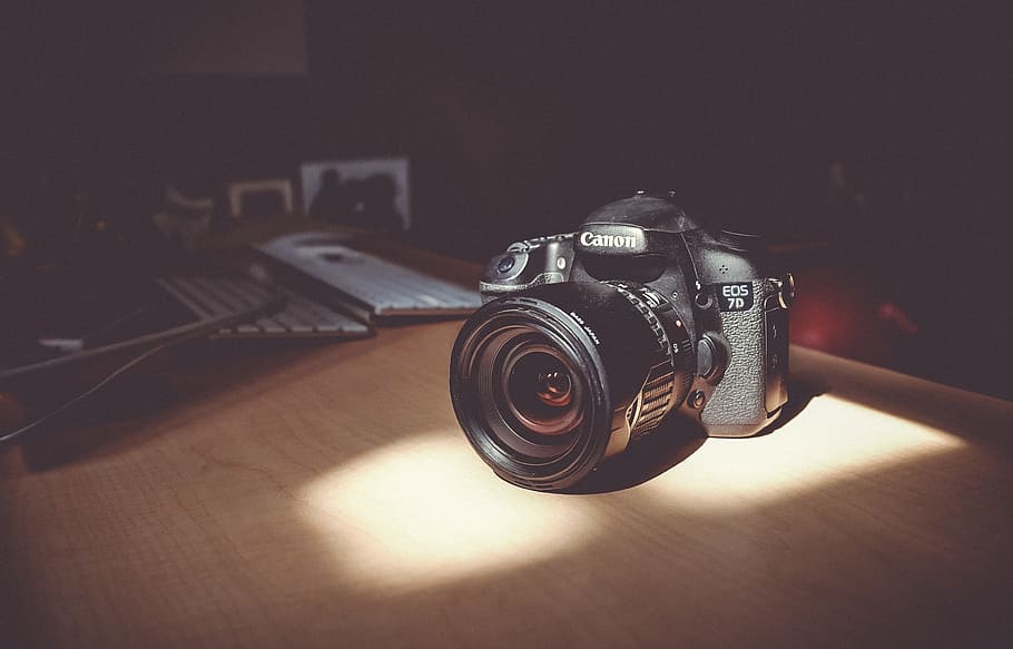 camera, lens, accessory, photography, sunlight, wooden, table HD wallpaper