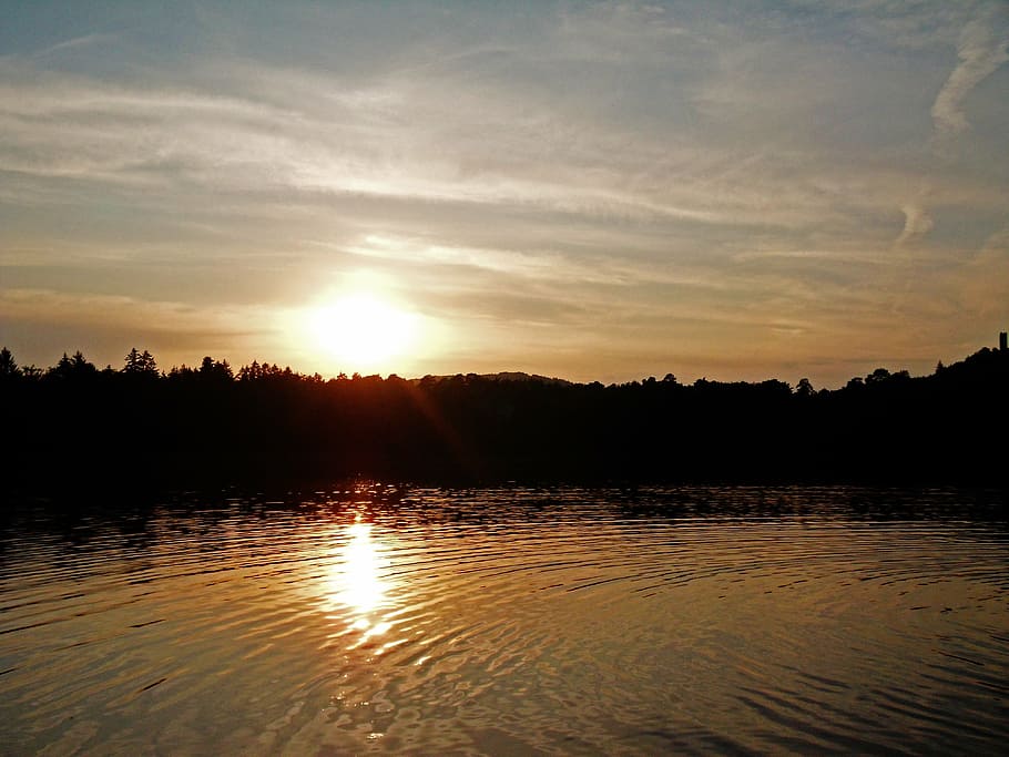 landscape, sunset, nature, sky, lake, night, water, light reflections HD wallpaper