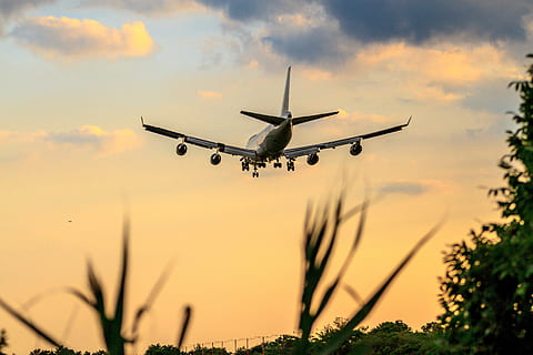 airline on flight, airplane, wing, sky, aircraft, nature, outdoors HD wallpaper