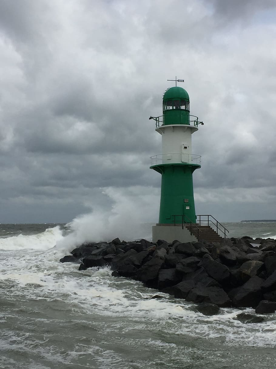 Baltic Sea, Warnemünde, Lighthouse, direction, water, guidance HD wallpaper