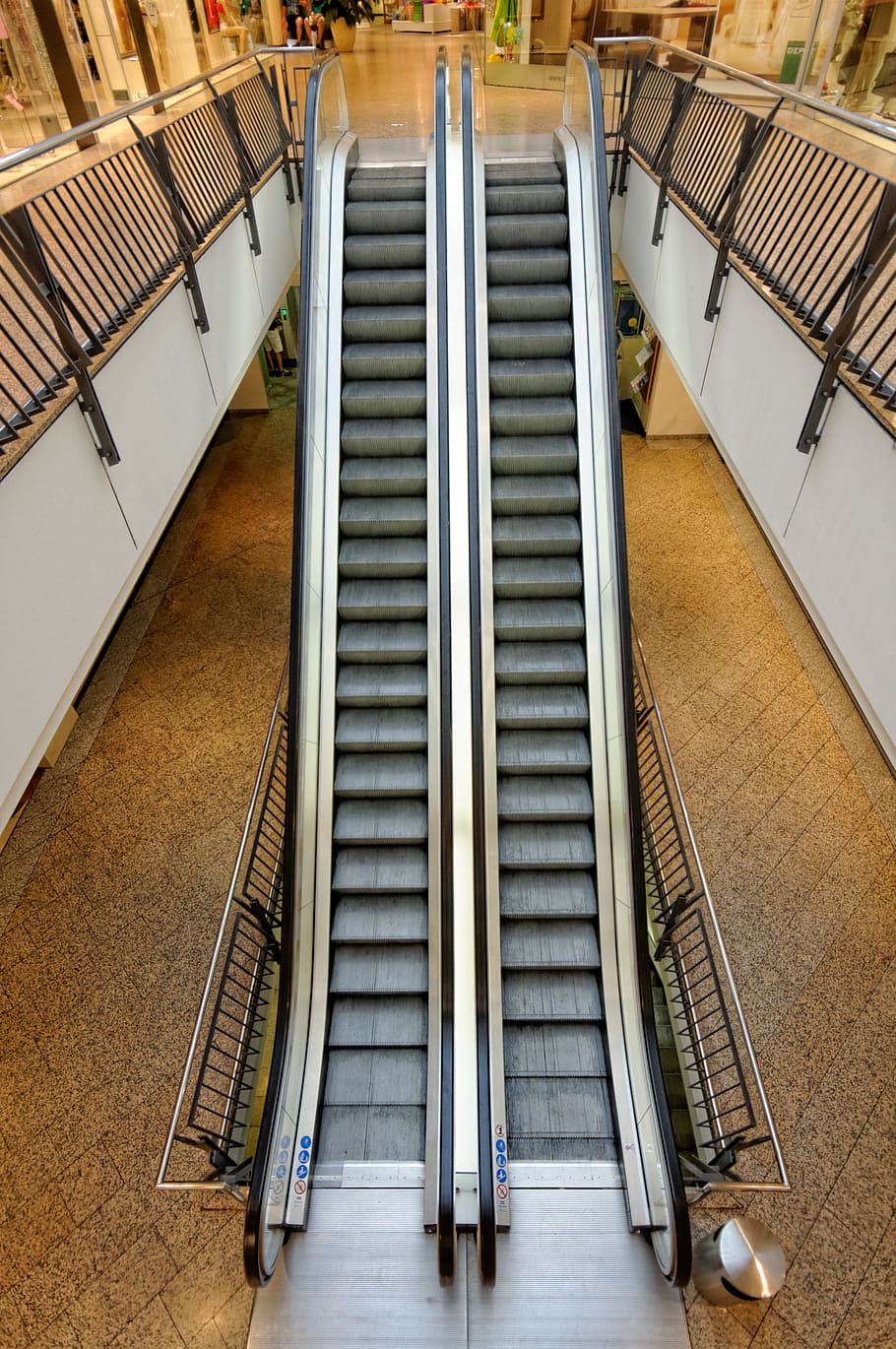 escalators, shopping centre, city, department store, building HD wallpaper