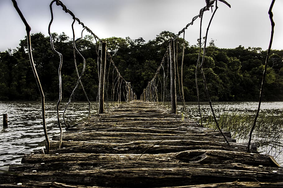 Bridge, Path, Eventide, Landscape, rio, nature, tree, wood - Material HD wallpaper