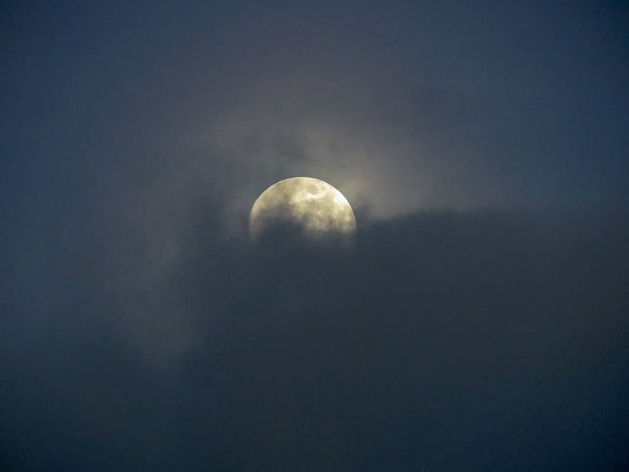 photo of moon covered with clouds, full, night, sky, dark, astronomy HD wallpaper