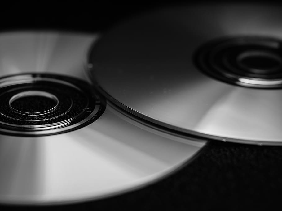 two compact discs, cd, dvd, blank, computer, data medium, refraction