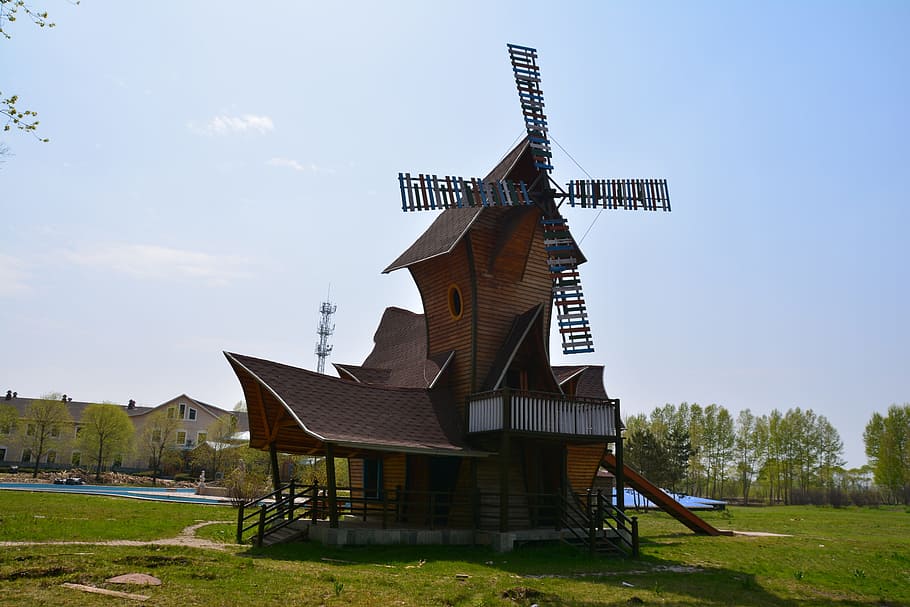 harbin, volga manor, windmill, renewable energy, alternative energy, HD wallpaper
