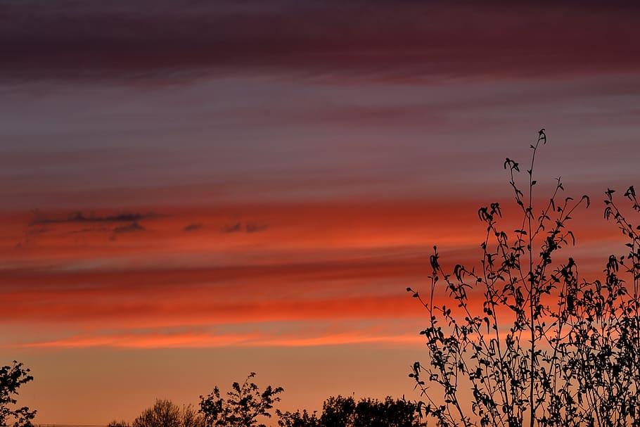 sunset, orange sky, colors, beauty in nature, cloud - sky, tranquility HD wallpaper