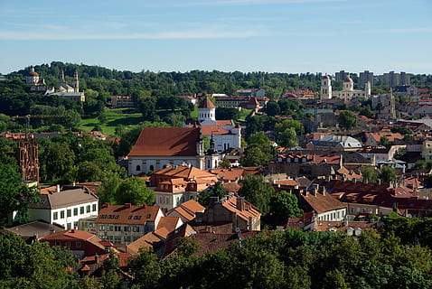 high-angle photography of city at daytime, lithuania, vilnius HD wallpaper