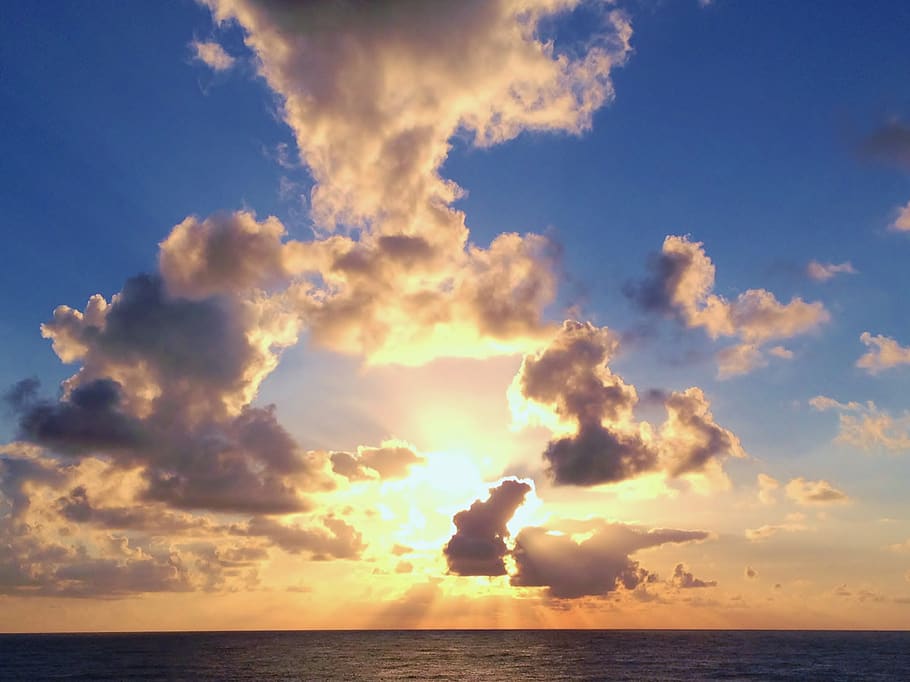 sunset, ocean, twilight, sky, cloud - sky, sea, horizon, water HD wallpaper