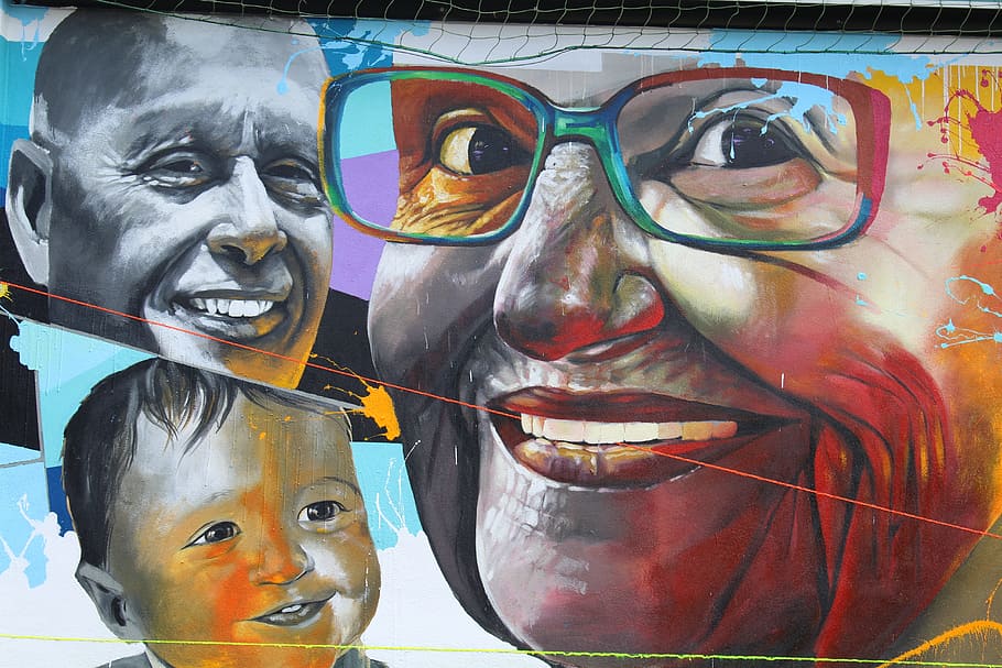 murals, faces, expression, street art, woman, look, lecco, smile HD wallpaper