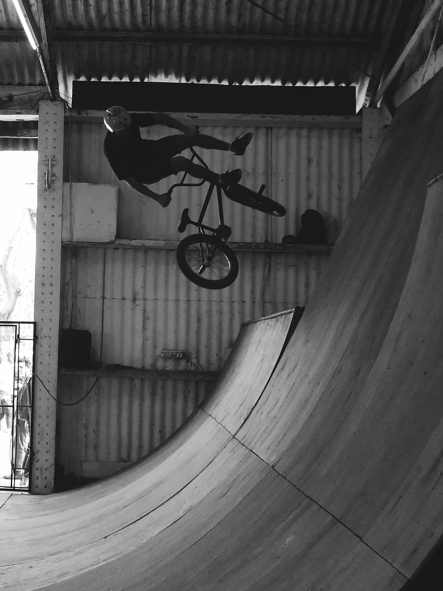 A day with bikers, grayscale photography of man riding BMX bike, HD wallpaper