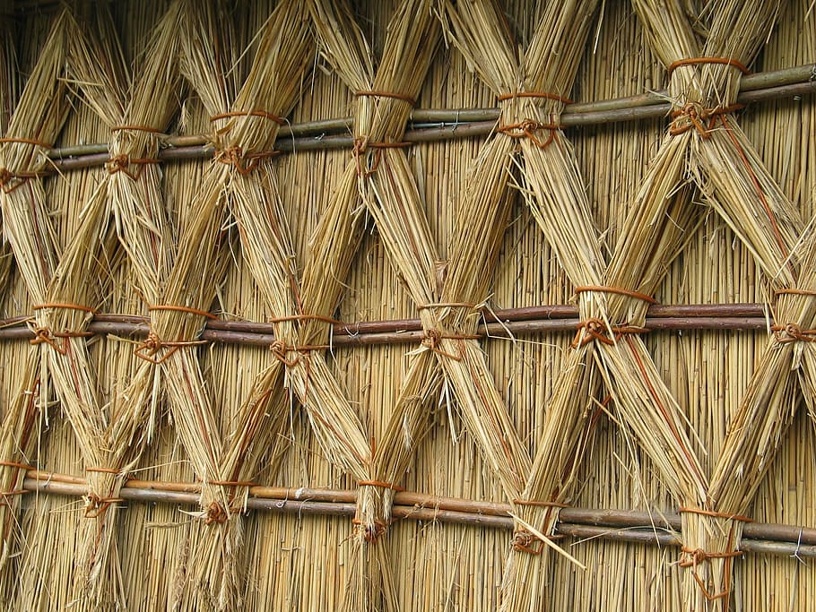 Straw, Structure, Wall, Brown, Rhombus, bound, wood - material HD wallpaper