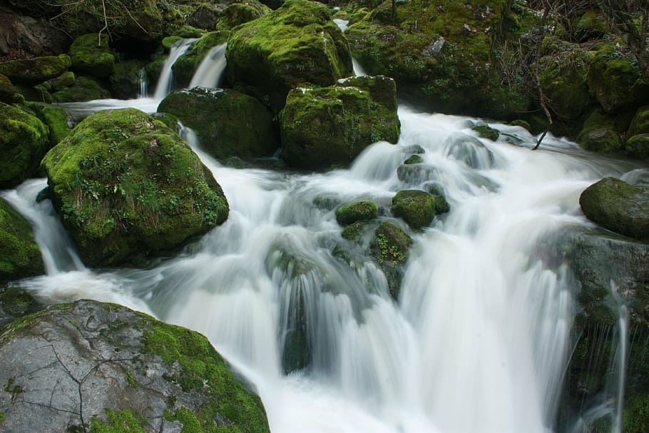waterfalls, milk watter, moss, long exposure, stones, wet, motion HD wallpaper