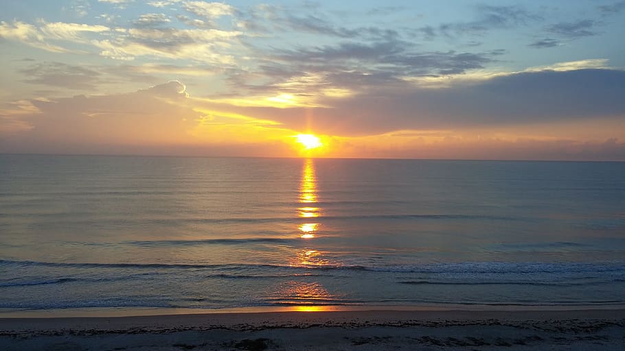 sunrise, ocean, beach, sunset, sky, water, sea, beauty in nature HD wallpaper