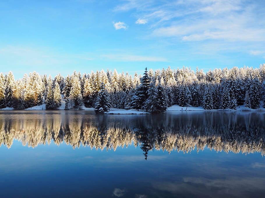 Reflection, Snow, Lake, Water, Landscape, nature, blue, spring HD wallpaper