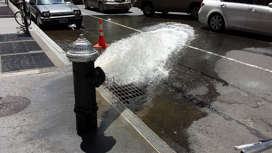 fire hydrant, flowing, water, pump, wet, transportation, mode of transportation HD wallpaper