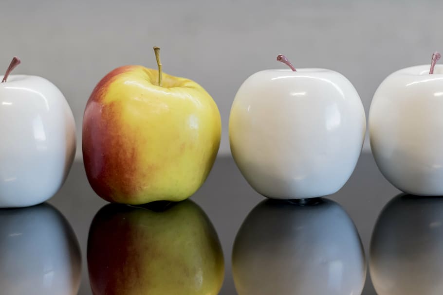 apple, deco, decoration, mirroring, food, healthy eating, food and drink HD wallpaper