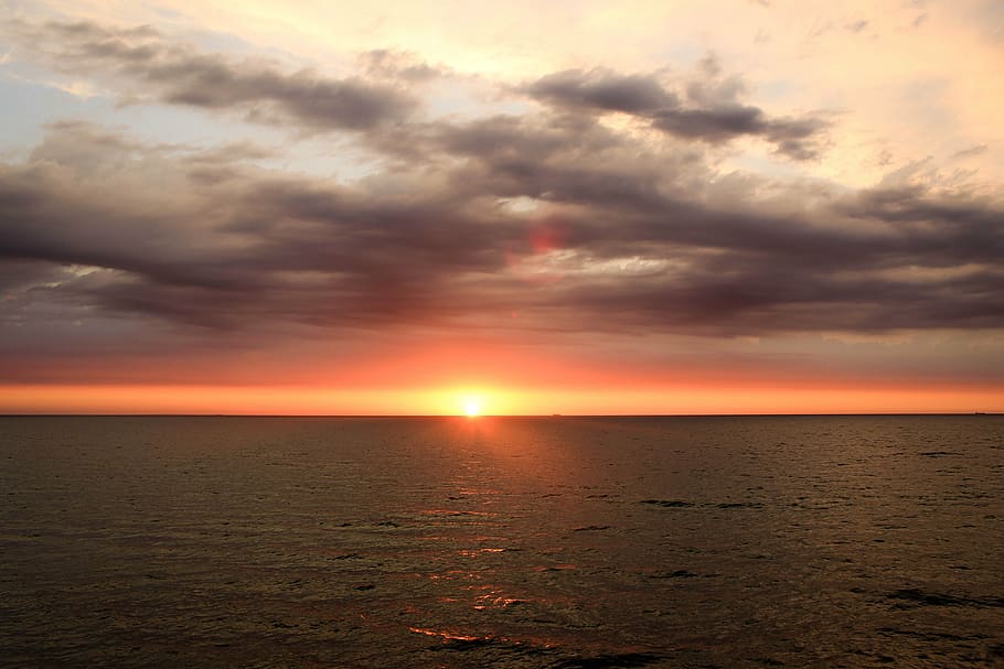 sunset, sky, clouds, sea, baltic sea, horizon over water, cloud - sky HD wallpaper