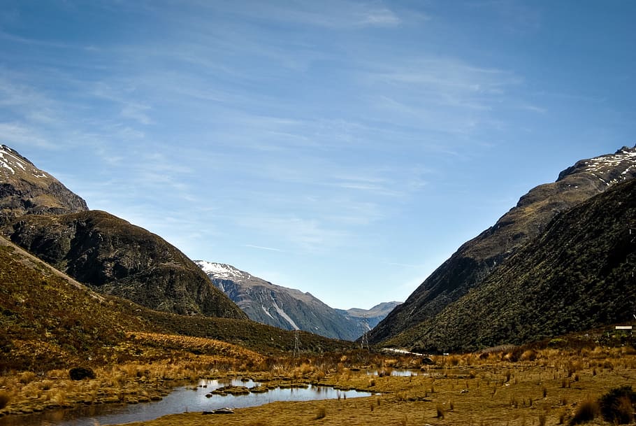 mountains, landscape, range, clear, view, lake, water, plateau HD wallpaper