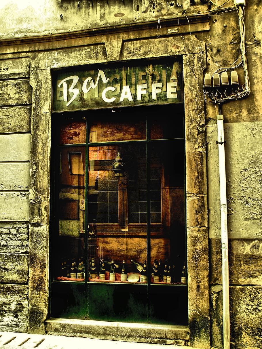 Bar Caffe facade, wines, bottle of wine, local hard drive, milan, HD wallpaper