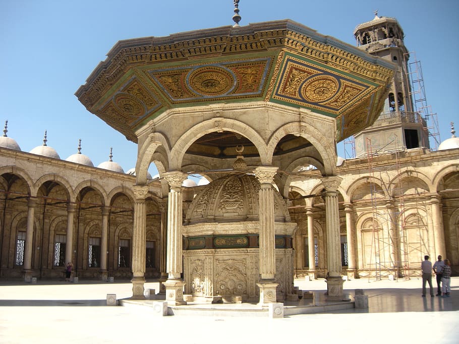 mosque, inside courtyard, grand mosque, grande mosqe of mohammed ali, HD wallpaper