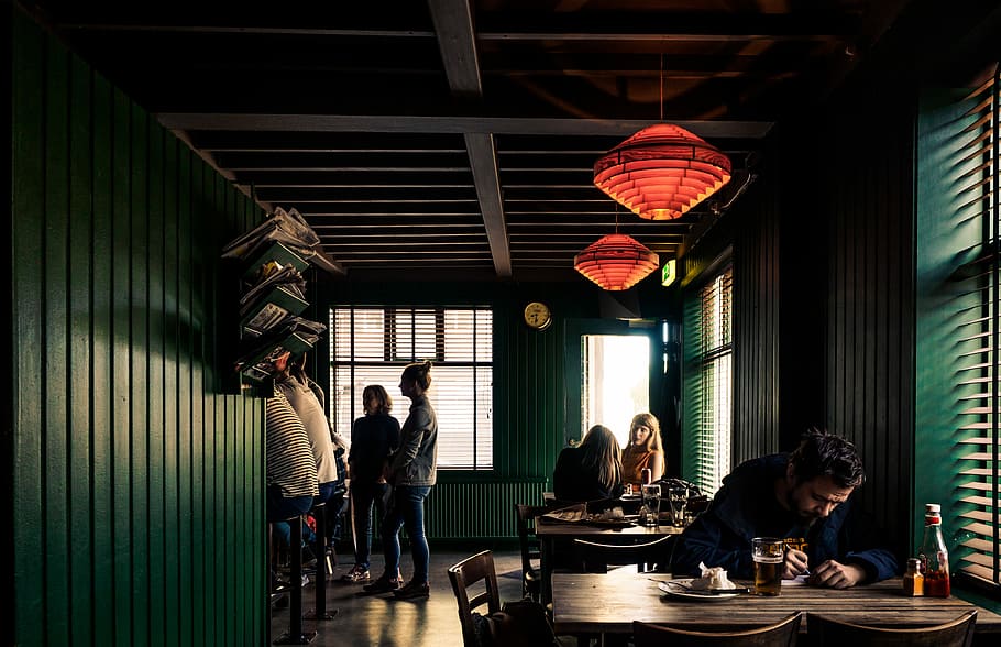 group of people inside restaurant, person gathered inside building HD wallpaper