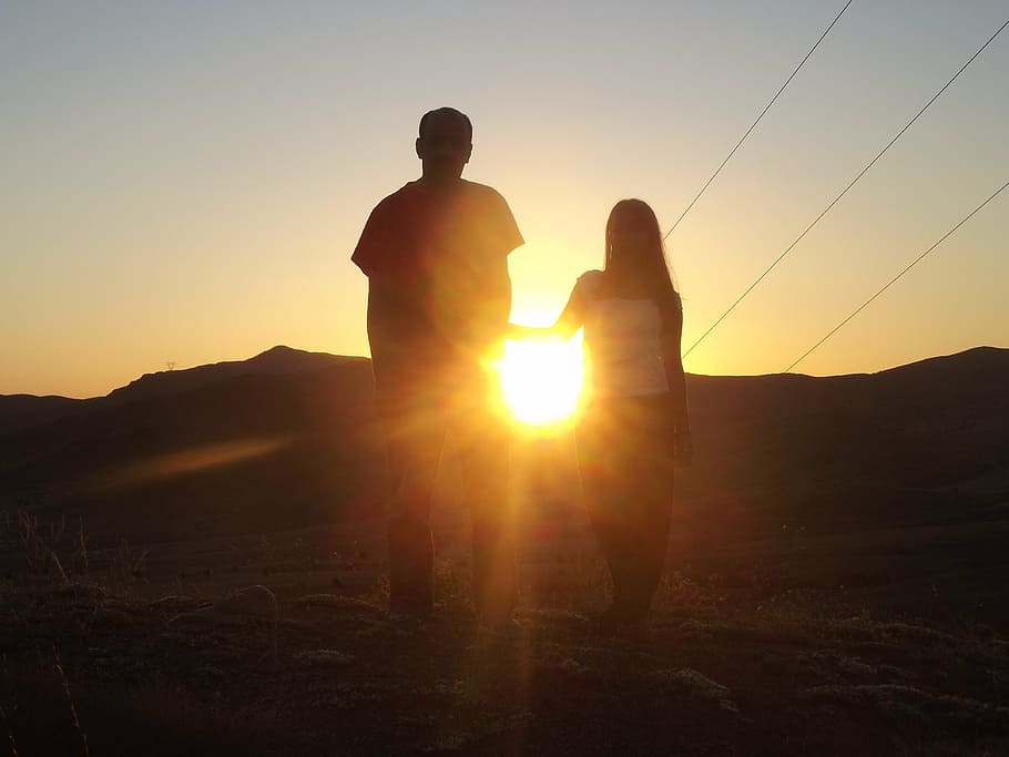 sunset, solar, landscape, sparkle, sky, silhouette, sunlight HD wallpaper
