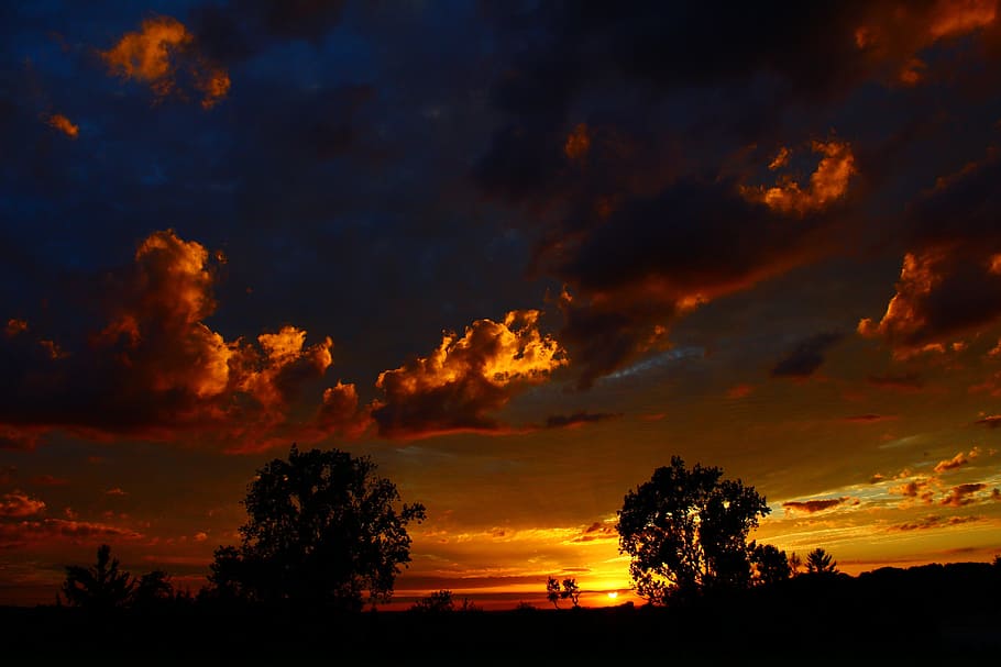 sunset, clouds, sky, evening sky, abendstimmung, orange, setting sun HD wallpaper