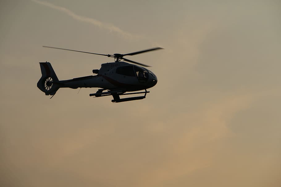 helicopter, sky, sun, air vehicle, transportation, flying, mid-air HD wallpaper