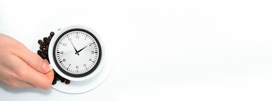 person holding white mug, coffee, cafe, time, clock, time of HD wallpaper